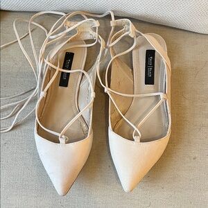 White House Black Market Beige Lace-Up Flats